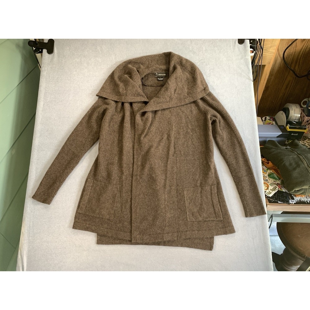 C by Bloomingdale's Cashmere Brown Knit Shawl Collar Cardigan Sweater L